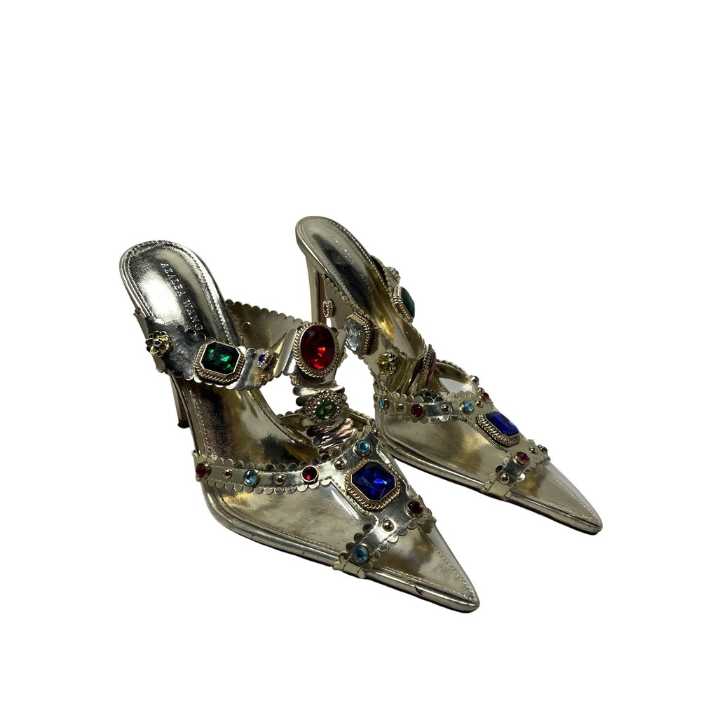 Azalea Wang Shoes Womens Size 10 Gold Jeweled Rhinestone Stiletto Mule Heels